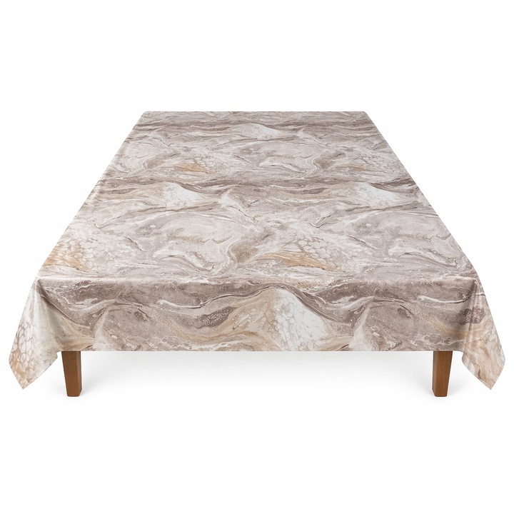 Fata de masa impermeabila, musama, dreptunghiulara, 200x140 cm, material PVC/textil, model marmorat bej/crem