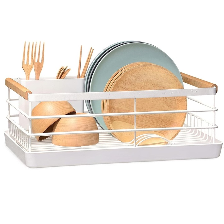 Cos pentru scurgere vase Alb, Suport Scurgere Vase cu Tava - Scurgator Vase