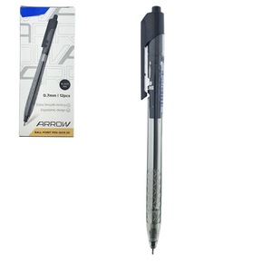 Set 12 pixuri cu mecanism, grosime scriere 0.7mm, cerneala neagra, model Arrow 38891, design ergonomic, scriere lina si fara scurgeri Transparent 12