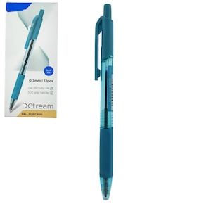 Set 12 pixuri cu mecanism si varf de 0.7mm, Soft Grip, cerneala albastra, design ergonomic, X-tream 37090, scriere lina, fara scurgeri Albastru/Transparent 12