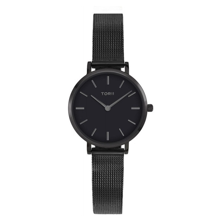 Ceas dama Torii, 28mm, otel inoxidabil, culoare neagra si gri, bransoleta, rezistent la apa 50m