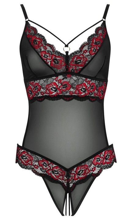 Szexi fehérnemű, Cottelli, kéttónusú csipke body, virágos motívum