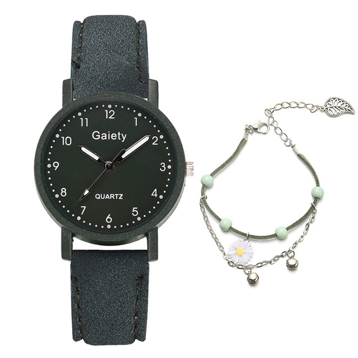 Ceas quartz unisex, YISYNIM, design elegant, culoare verde inchis, 30x8mm, cu bratara