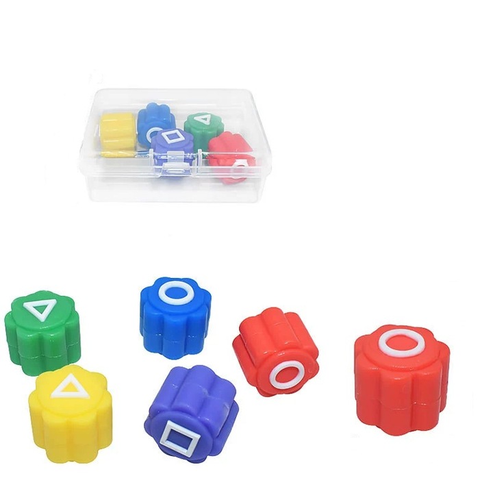 Традиционна корейска игра Gonggi, Flippy, тип игра на калмари и игра на калмари, за сръчност, интерактивна, комплект от 5 многоцветни части, прозрачна кутия за съхранение