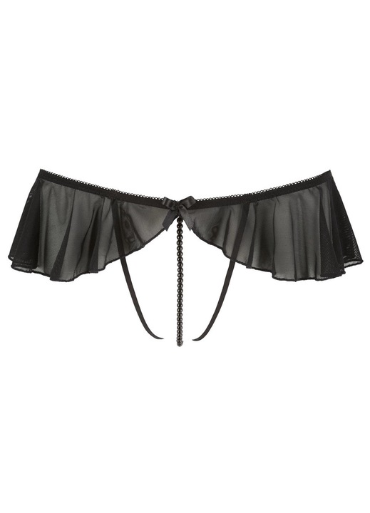 Cottelli szexi tanga, fodrokkal, fekete gyöngyökkel, poliamid, fekete, S INTL