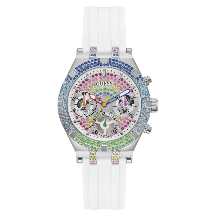 Ceas dama Guess, HEIRESS, 38mm, sticla minerala, bratara multicolora, waterproof 50m