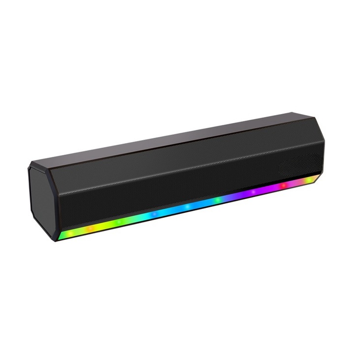 Бар високоговорител, Bluetooth 5.3, RGB осветление, TWS свързан, FM, TF, AUX, USB, HIFI звук, стерео, черен