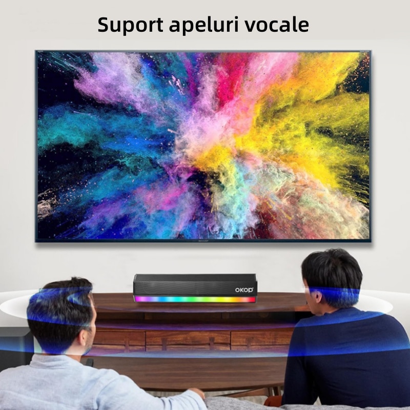 Difuzor bar, Bluetooth 5.3, iluminare RGB, TWS, FM, TF, AUX, USB, 1200mAh, calitate sunet HIFI, stereo, negru