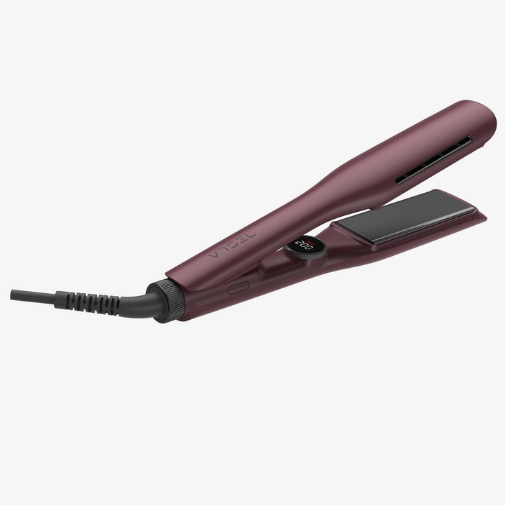 Placa de indreptat parul Tesla STH520BBW, 230 grade, Display LED, Invelis ceramic turmalin, Burgundy