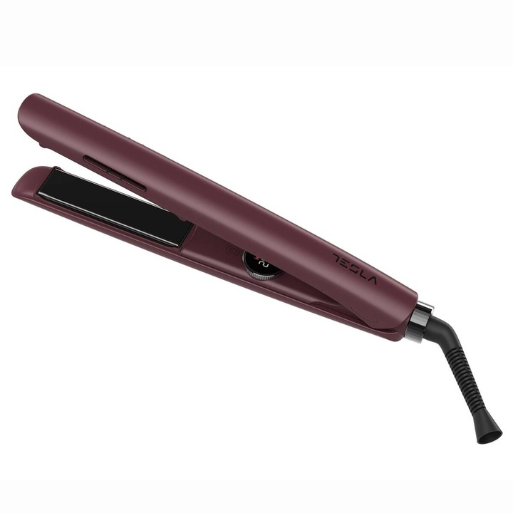 Placa de indreptat parul Tesla STH500BB, 230 grade, Display LED, Invelis ceramic turmalin, Burgundy