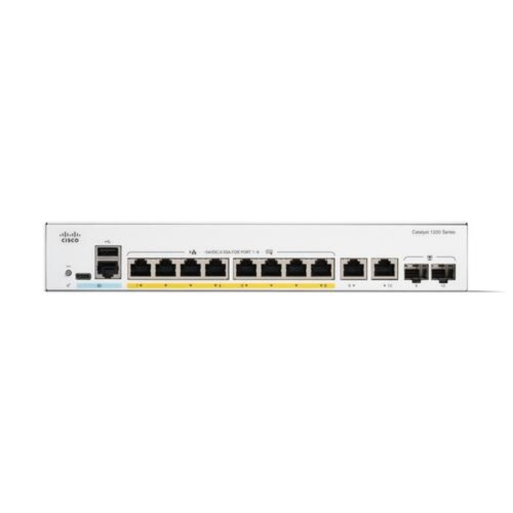 Switch, Cisco Catalyst 1200 GE 8 porturi, PoE, Ext PS, 2x1G Combo