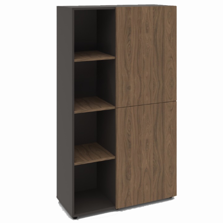 Biblioteca Birou Modern, 4 rafturi, 2 usi, 95x40x160 cm, Nuc Carini Natural si Grafit