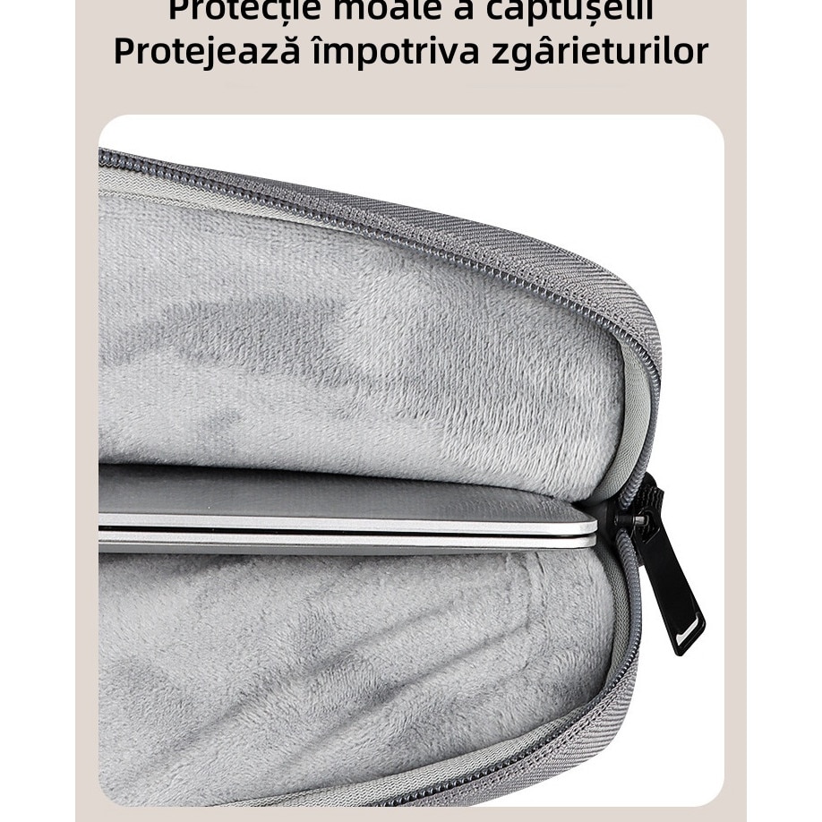 Geanta pentru laptop, 15.6 inch, panza Oxford, capacitate mare, captuseala interioara moale, rezistenta la apa si uzura, rezistenta la impact, gri deschis