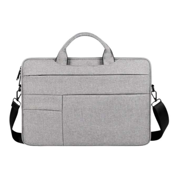 Geanta pentru laptop, 15.6 inch, panza Oxford, capacitate mare, captuseala interioara moale, rezistenta la apa si uzura, rezistenta la impact, gri deschis