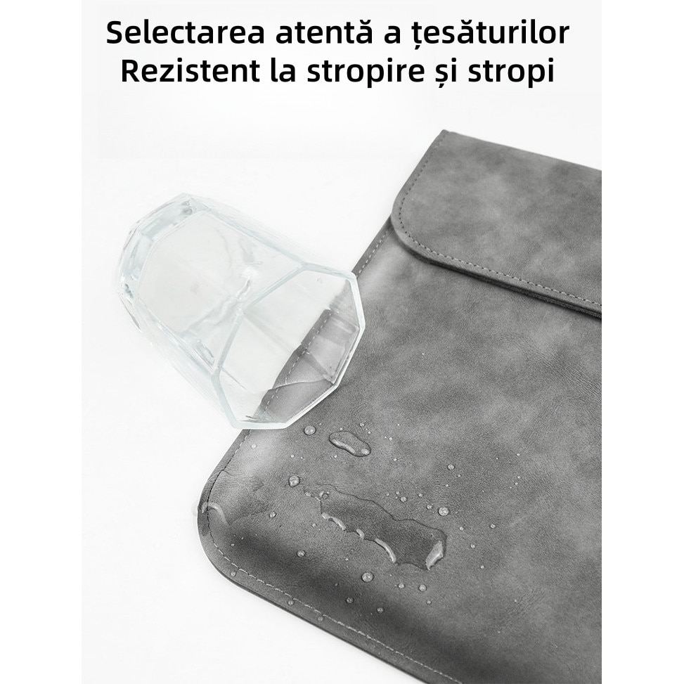 Geanta pentru laptop, 16 inch, material PU, capacitate mare, fara miros, aspiratie magnetica, design subtire si usor, impermeabil si rezistent la uzura, rezistenta la impact, gri inchis