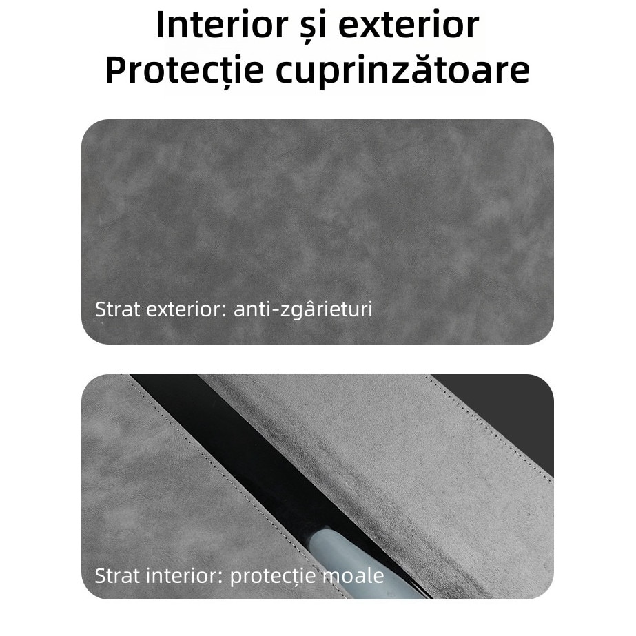 Geanta pentru laptop, 16 inch, material PU, capacitate mare, fara miros, aspiratie magnetica, design subtire si usor, impermeabil si rezistent la uzura, rezistenta la impact, gri inchis