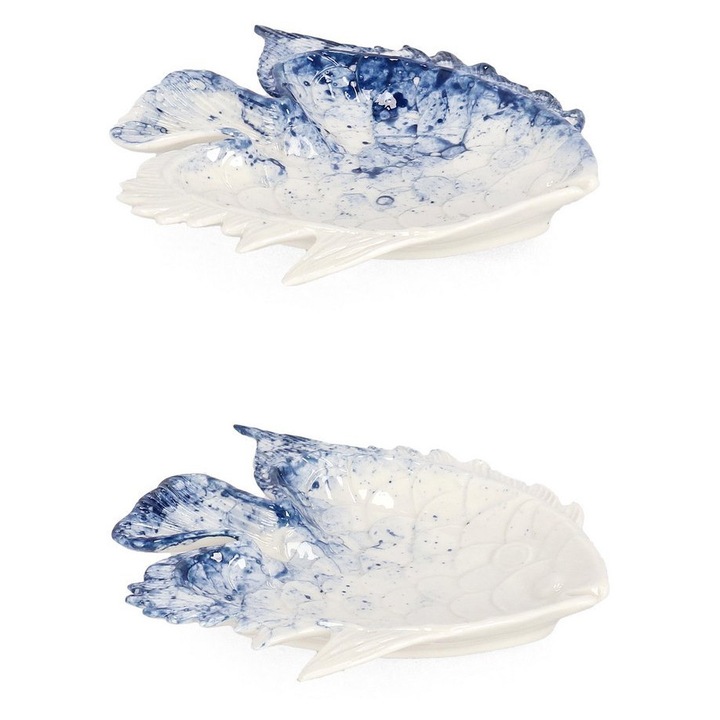 Set 8 platouri portelan alb albastru Fish 15.1x14.3x2.1 cm