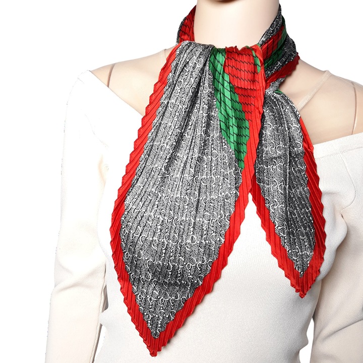 Női sál, redőzött, zöld\többszínű, 100x60 cm