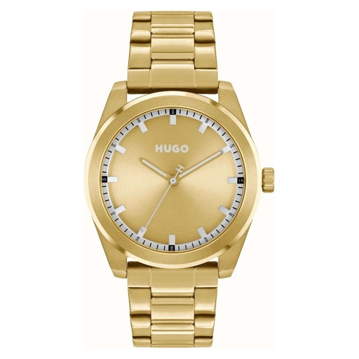 Ceas barbatesc Hugo BRIGHT 1530354, 42mm, otel inoxidabil aurit, bratara, rezistent la apa 50m