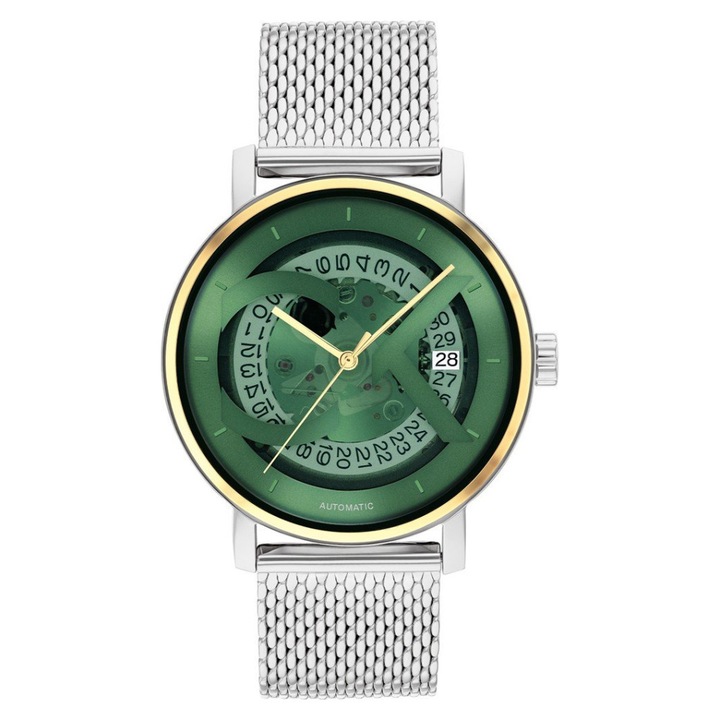 Ceas barbatesc Calvin Klein Iconic 25300005, 40mm, bratara din otel inoxidabil, argintiu, accente verzi