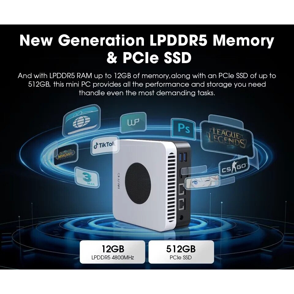 Mini PC, 12GB RAM, 512GB SSD, Intel N100, 127x127x49mm - eMAG.ro