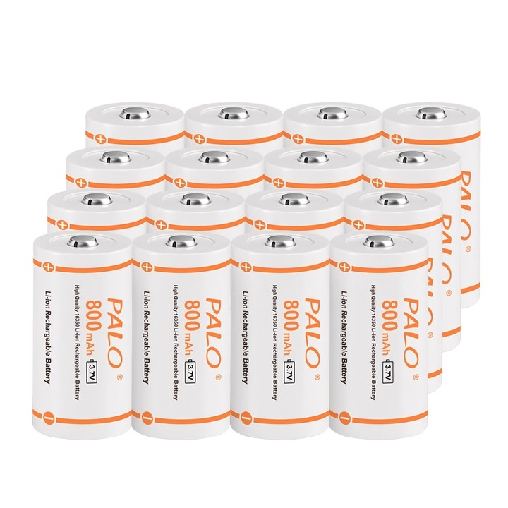 Set baterii reincarcabile 16340, PALO, 800mAh, 3.7V, 16 bucati