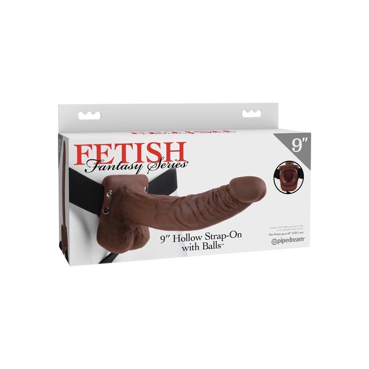 Centura de castitate si Strap-On, Fetish Fantasy Series, Dildo natural curbat, 24cm, 4,5cm, maro