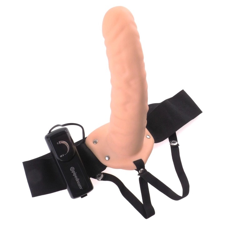 Centura Strap-On cu Dildo Natural, FETISH FANTASY SERIES, 20x5cm, cu vibratii, culoare bej, dimensiune ajustabila 66x117cm