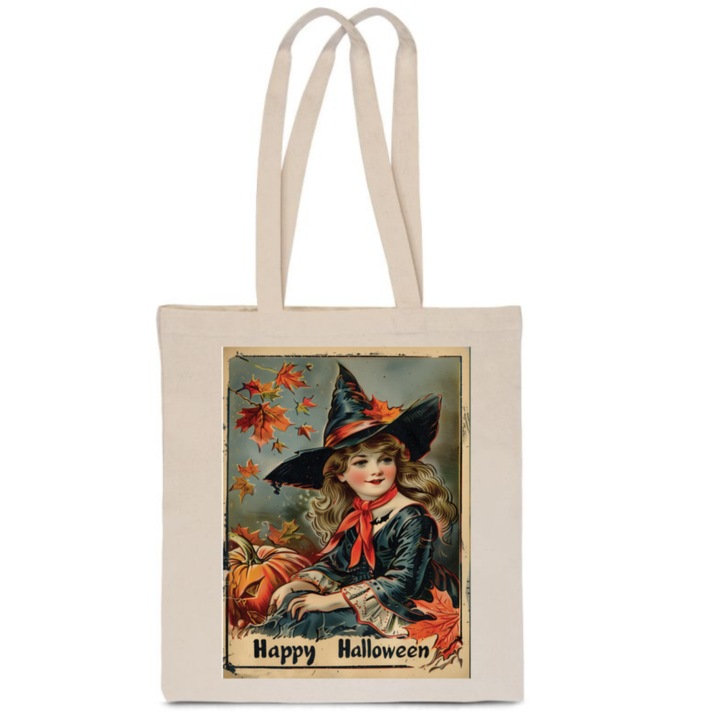 PoStar női táska, EKO BAWELNIANA BAG, HAPPY HALLOWEEN mintás, narancssárga színű, méretei 30x40cm