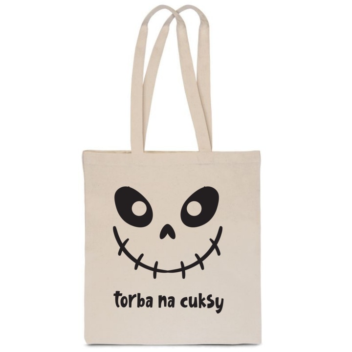 PoStar dísztáska, Halloween mintás, 30x40cm, pamut, bézs/fekete