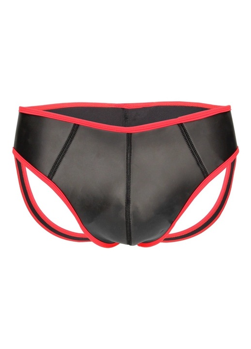 Szexi alsónemű, Ouch!, neoprén, hátul nyíló, fekete/piros, S/M