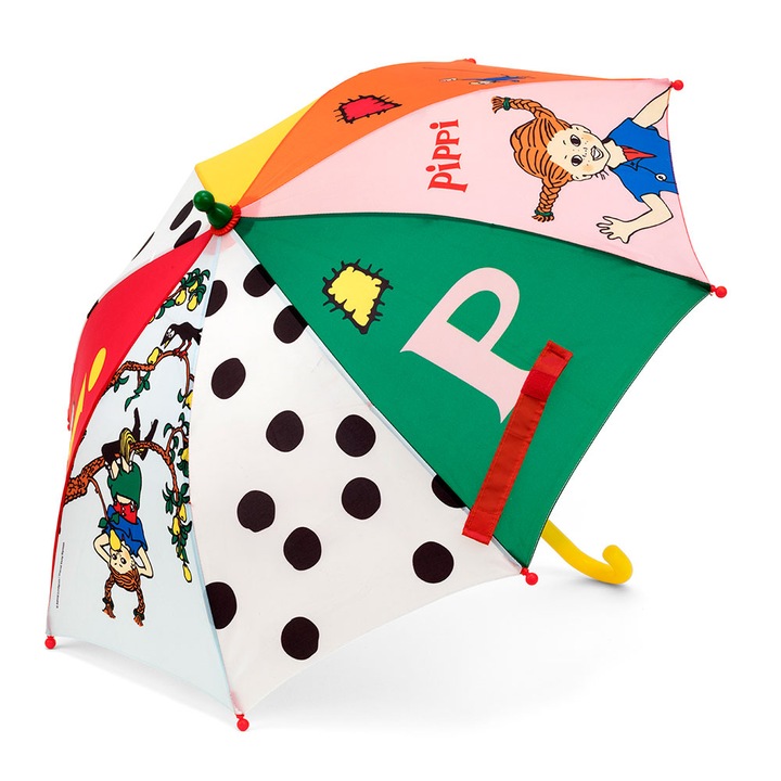 Umbrela pentru copii Pippi, modele amuzante, culori vesele, usoara, 70x70cm