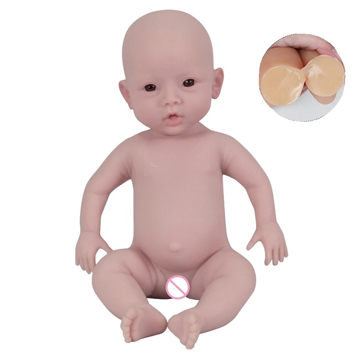 Силиконова кукла Reborn, 47 см, отворени очи, светлокафяв цвят, момиченце