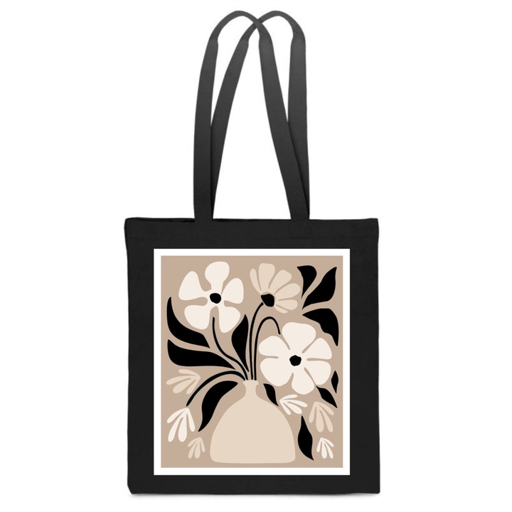 Női táska, fekete, pamut, cipzáras modell