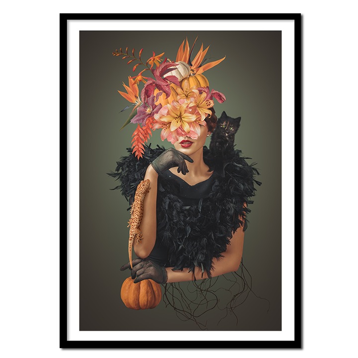 Картина PoStar, Образ Плакат с жена, цветя и тикви, 73x53см