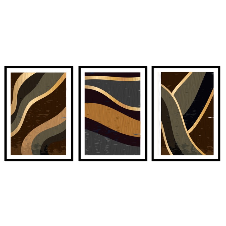 Картина PoStar, ТРИПТИХ Комплект 3, абстрактна, земни цветове, 73x53см