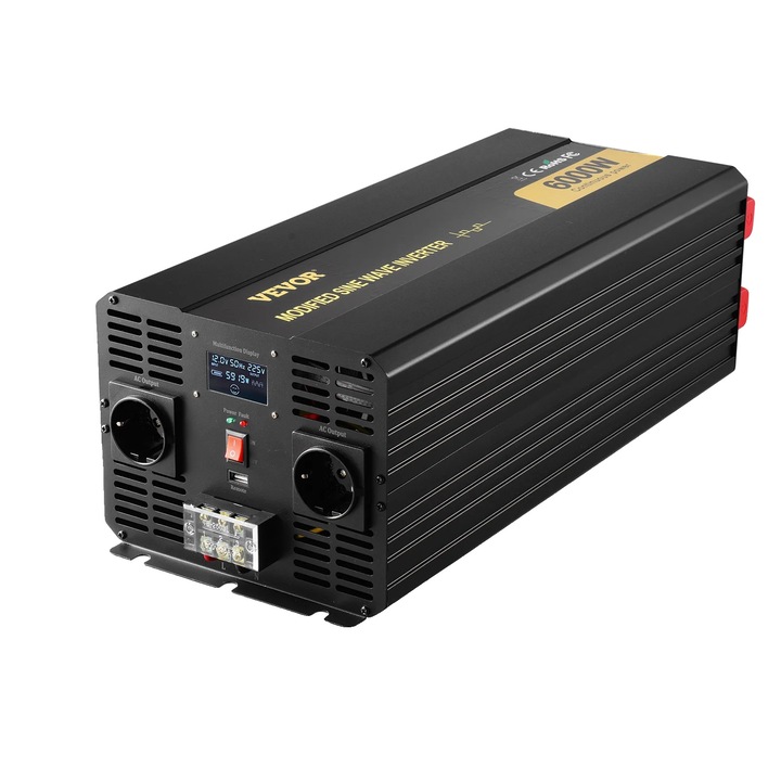 Inverter auto 6000W, 12V-AC 230V, display LCD, dimensiuni 20.3x8.1x6.4 in