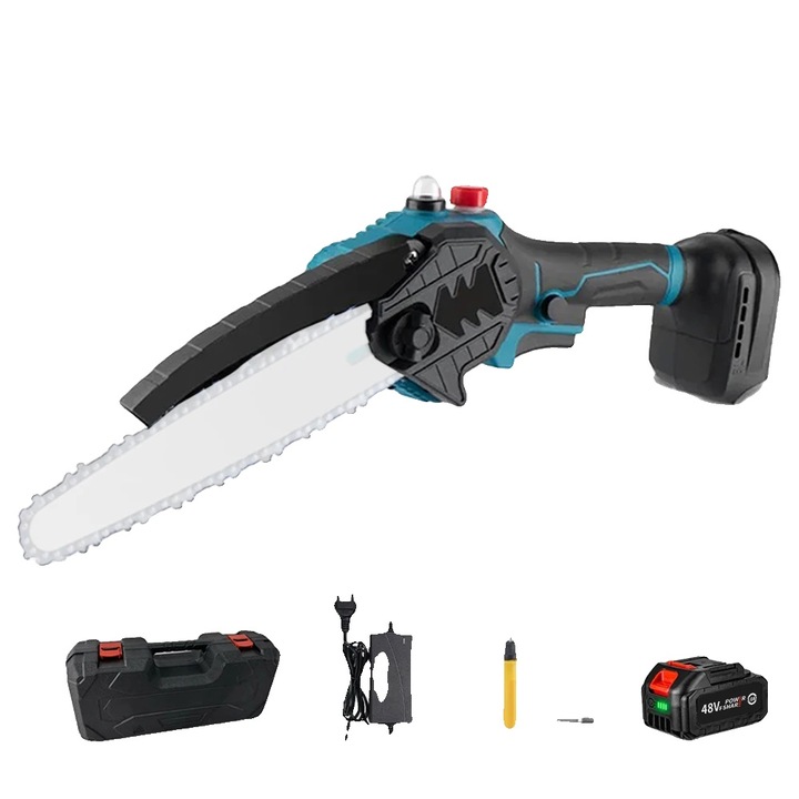 Elektromos láncfűrész, 8 hüvelykes, 16000 RPM, kefe nélküli motor, ergonomikus kialakítás, készlet