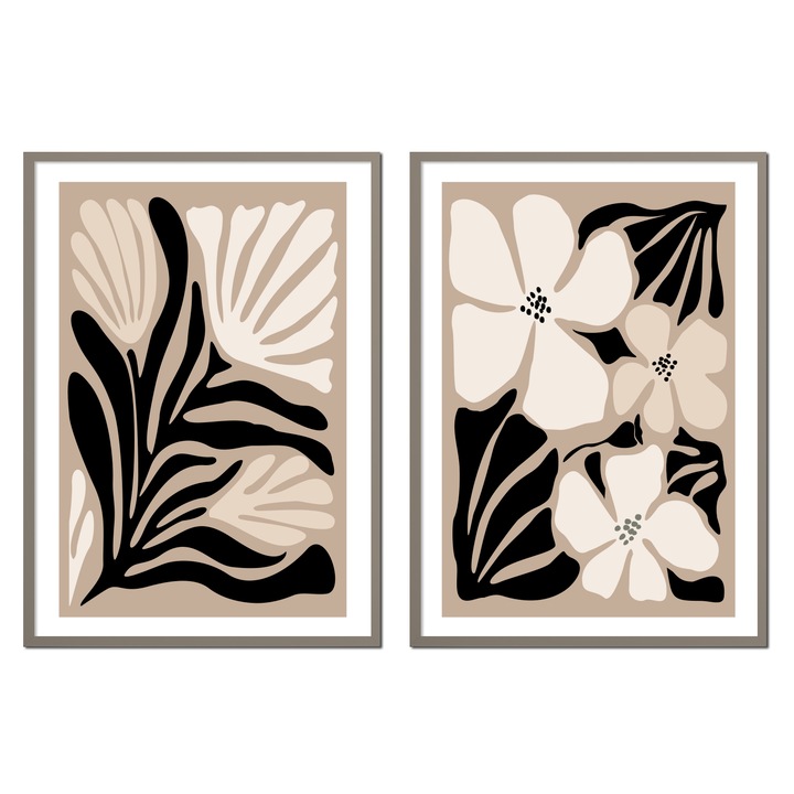 Tablouri PoStar, set 2 opere, Henri Matisse, bej-negru, 43x53cm