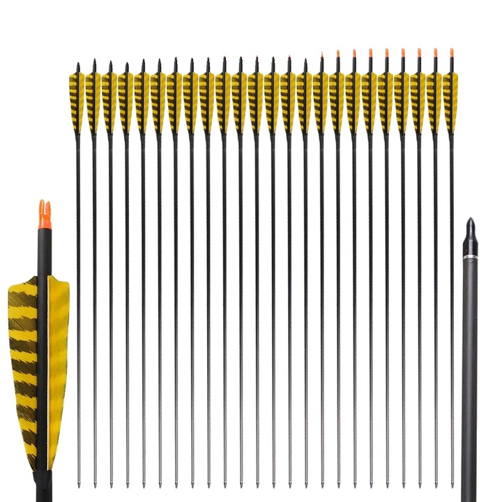 Sageti din carbon, 32", capete interschimbabile, set 24 buc, galben