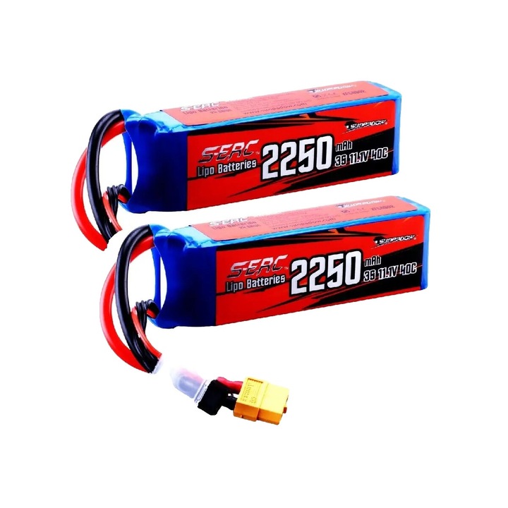 Baterie Lipo 2250mAh, 11.1V, 40C, set de 2 bucati, dimensiuni 106x35x26mm