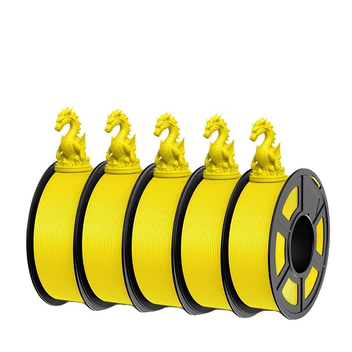 Filament PLA Plus 1.75mm, galben, 1.1kg, pentru imprimare 3D, set figurine dragon