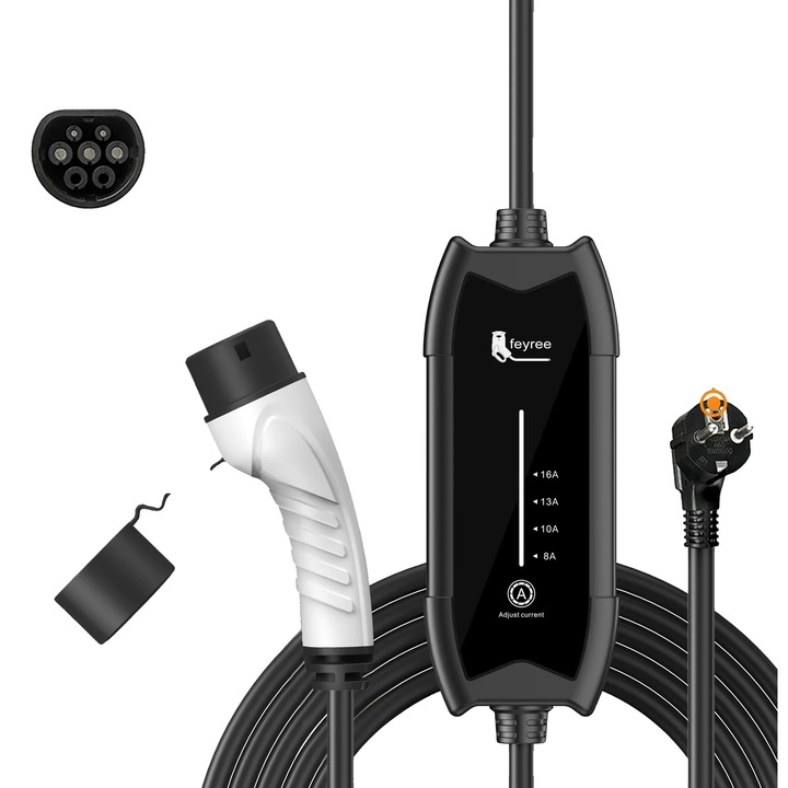 Incarcator portabil pentru vehicule electrice, 3.5KW, curent ajustabil 8A-16A, IP65, 5m