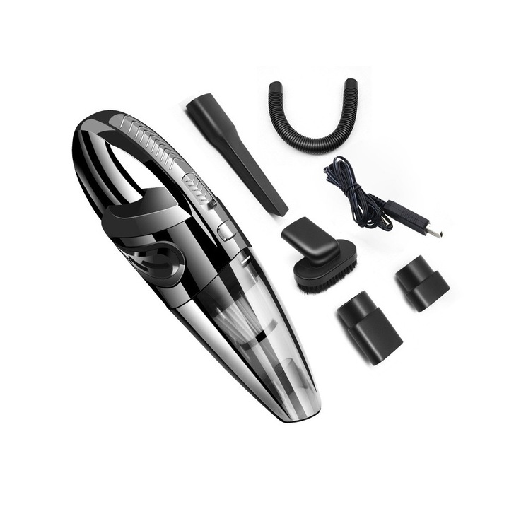 Ръчна прахосмукачка, Comando Home, за дома и колата, турбо функция, мокро/сухо прахосмукачка, 4 бара вакуумно засмукване, 32000 RPM, 120 W, USB захранване, черен, сив