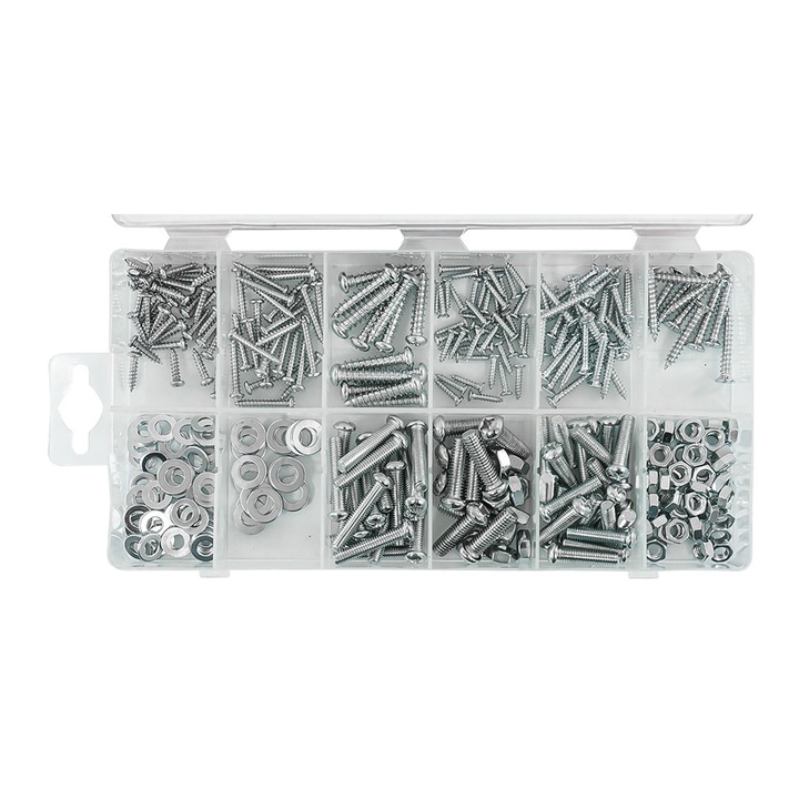 Set suruburi cu saibe si piulite, DEGET, 347 piese