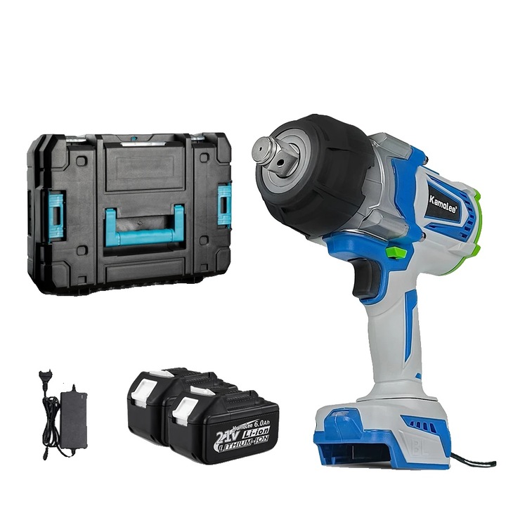 Акумулаторен акумулаторен ударен гайковерт Kamolee, въртящ момент 4100N.m, безчеткова моторна технология, пластмаса 2x6.0Ah, EU