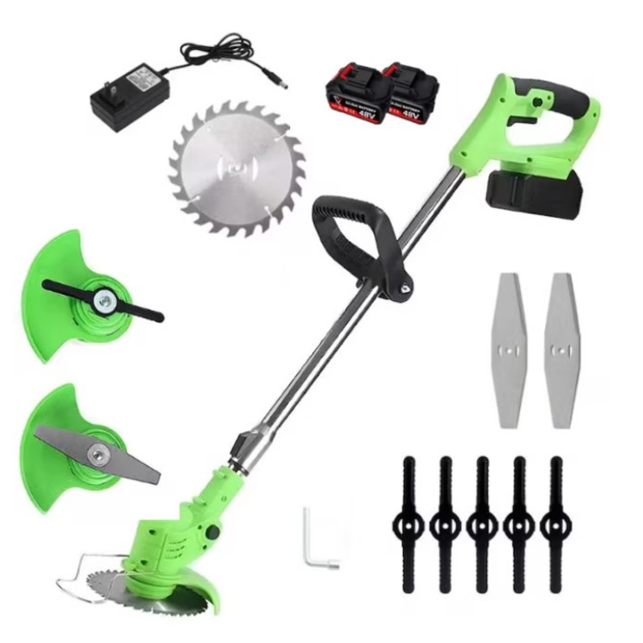 Motocoasa Electrica ATT Cu 2 Acumulatori 48V, Brat Ajustabil, 2 Lame, 1 Disc Pentru Taiere, 18000 RPM, 2-3 Ore Autonomie, Verde