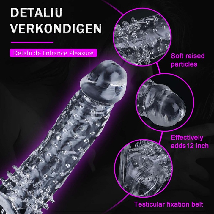 Manson de prelungire penis, Dildo ultrarealist, design realist, Cresterea eficienta a lungimii, senzatia de particule concave, experienta perfecta, 25x3.5cm, OUYLAF, Transparen2