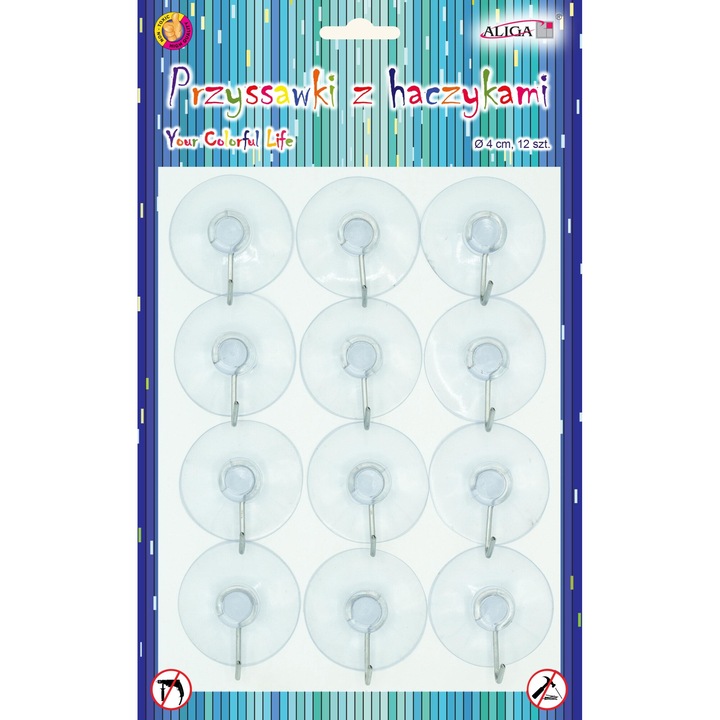 Fali tartók fürdőszobába, Aliga, 12 db-os szett kampós rögzítéssel, 4 cm, fehér
