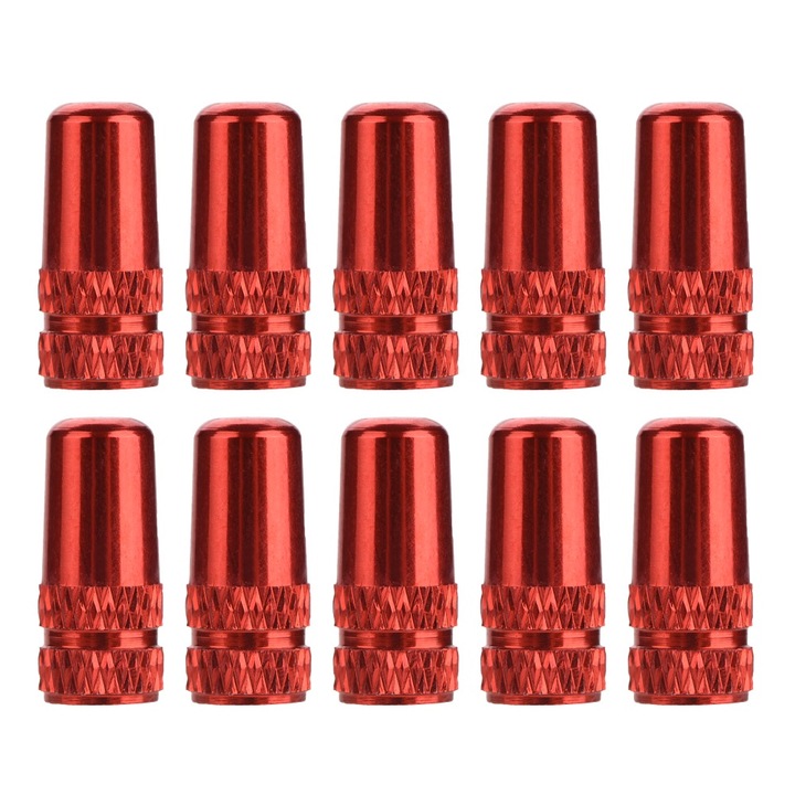Set 10 capace ventil bicicleta, Enforose, aliaj de aluminiu, rosu